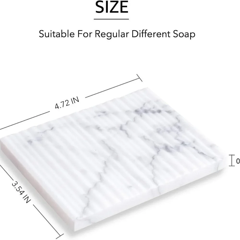 White Marble Soap Dish Holder Jewelry Ring Tray Sink Dish Sponge Holder for Bath - Picture 3 of 6